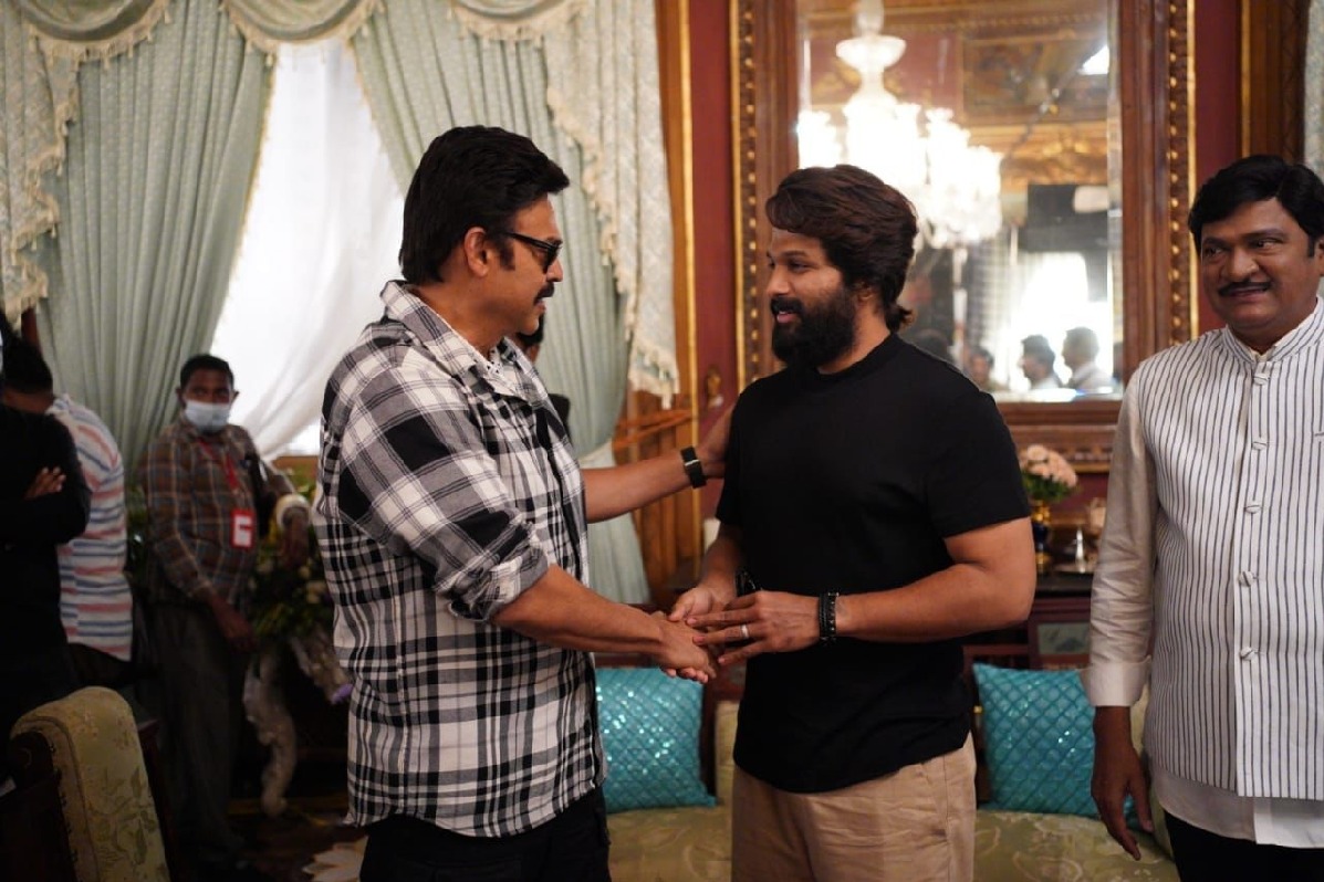 'Stylish Star' Allu Arjun catches up with Venkatesh, Varun Tej on 'F3' sets