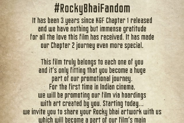 Superstar Yash, makers invite fans to become a part of 'KGF' history