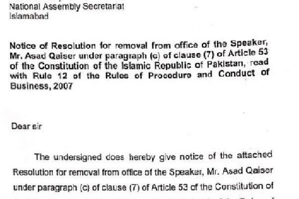 Pak oppn submits no-confidence motion against Speaker