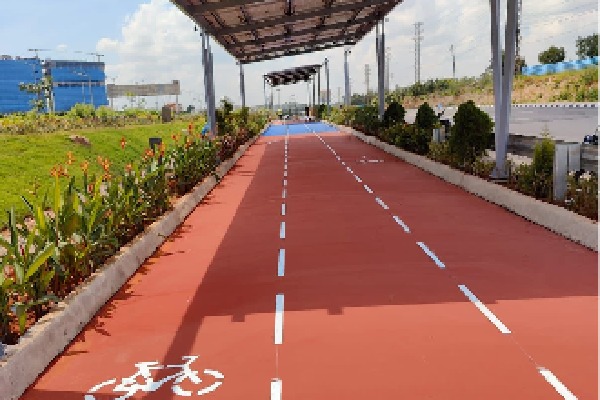 Solar-roof cycling track a jewel in the crown of Hyd, says KTR after laying stone