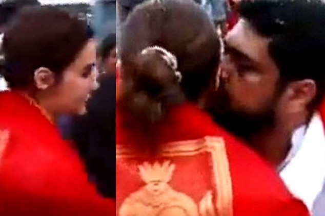 Netizens rap 'Adipurush' director for kissing Kriti on the cheek at Tirupati temple
