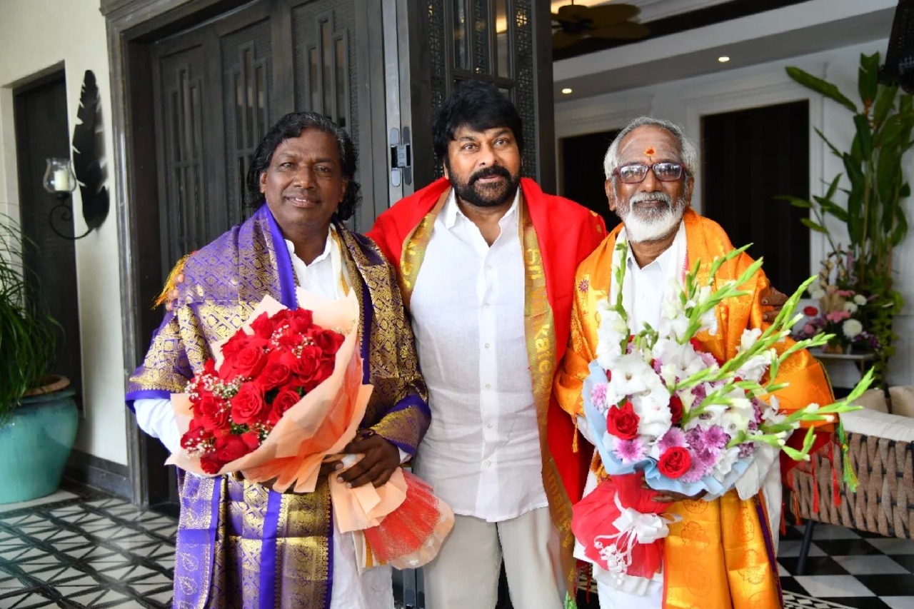 Chiranjeevi Honors Padma Awardees Gaddam Sammayya and Anandachari Velu