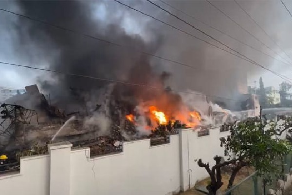 Three-story building collapses as fire rages in Hyderabad plastic factory