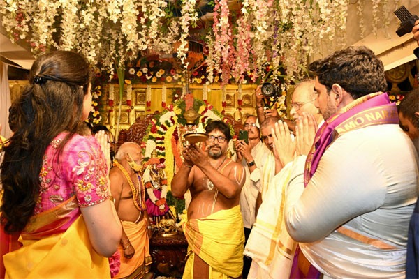 Nara Lokesh and Nara Brahmani Attend Mangalagiri Sri Lakshmi Narasimha Swamy’s Kalyanotsavam