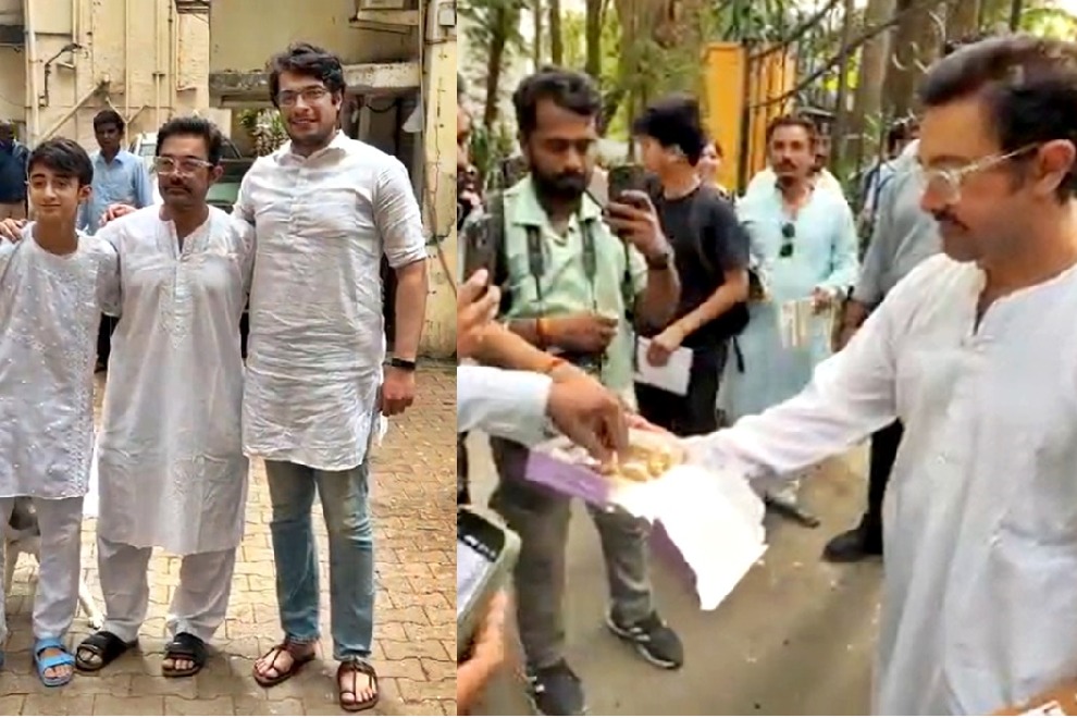 Aamir Khan poses with sons Junaid and Azad during Eid