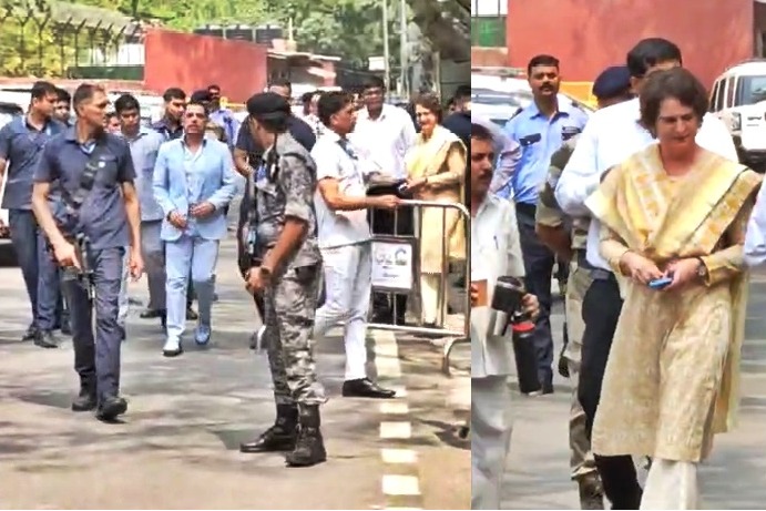Robert Vadra reaches ED office for 2nd round of questioning, Priyanka Gandhi accompanies him