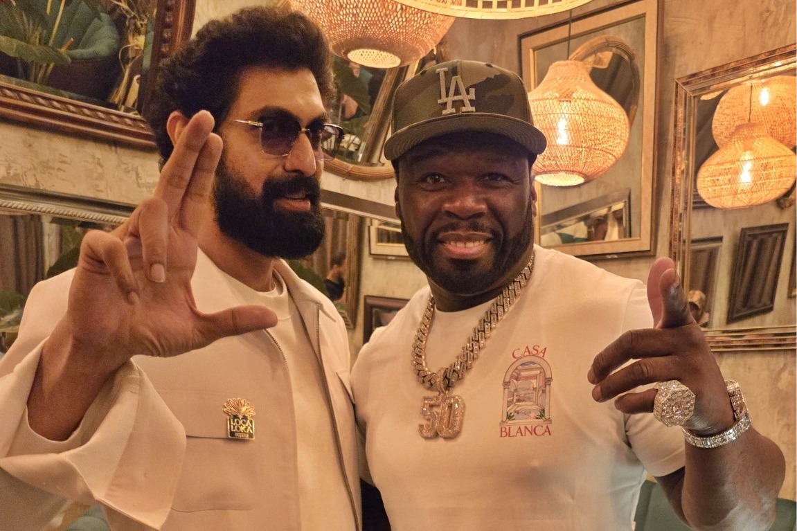 Rana Daggubati poses with 50 Cent, Cuba Gooding Jr. and Flo Rida
