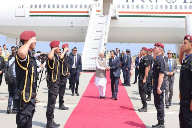 PM Modi lands in Cyprus, received at airport by President Christodoulides