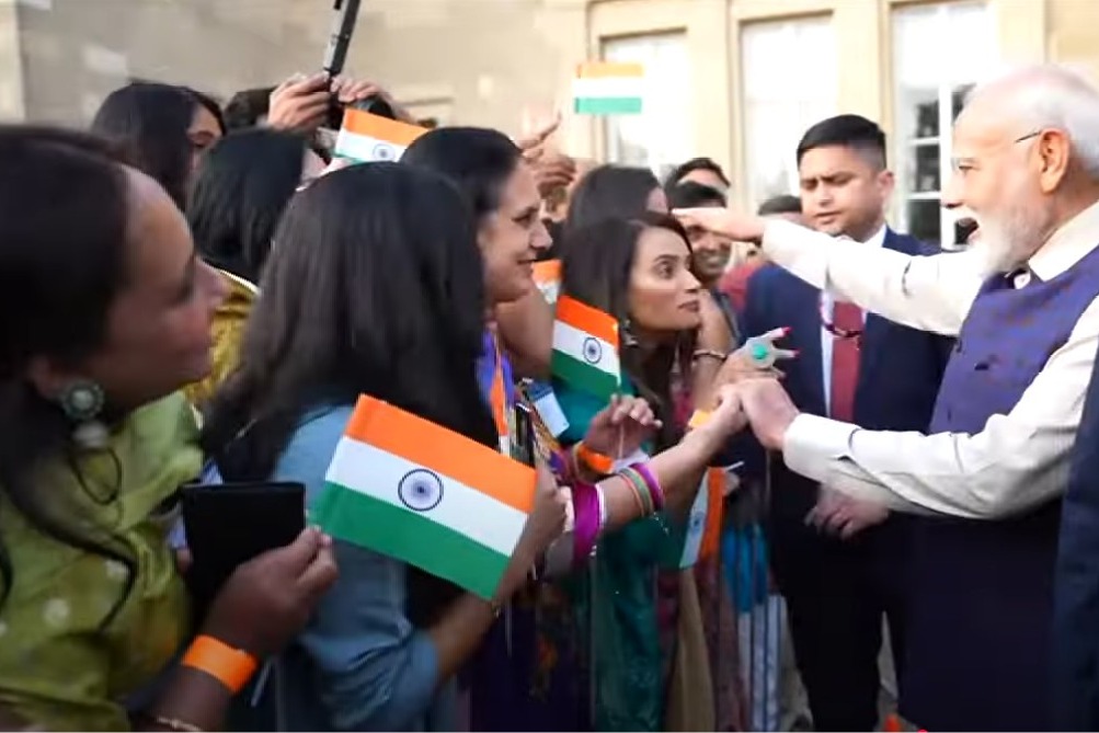 Indian diaspora in London greet PM Modi with chants of 'Bharat Mata Ki Jai' and 'Vande Mataram' on historic visit to UK