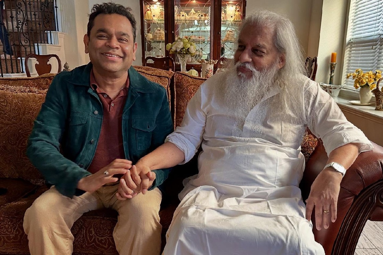 A R Rahman calls on K J Yesudas in Dallas; Says he is amazed by the singer's research work and love for Indian classical music