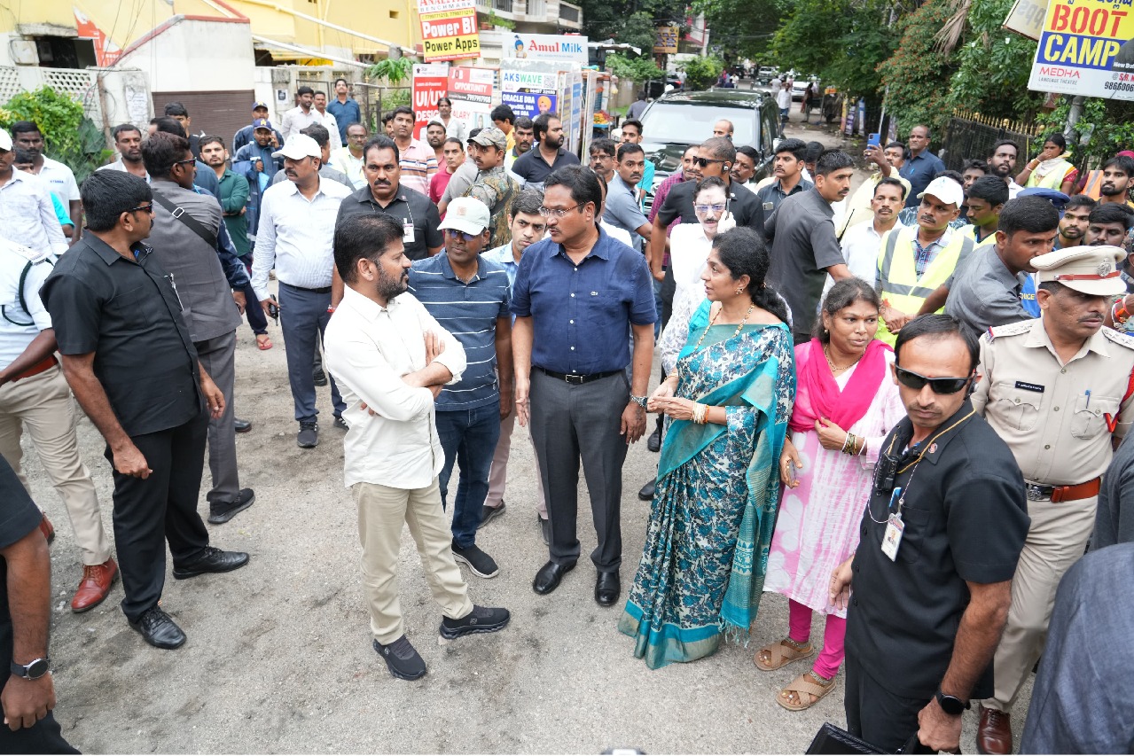 CM Revanth Reddy visits some flood-hit areas in Hyderabad