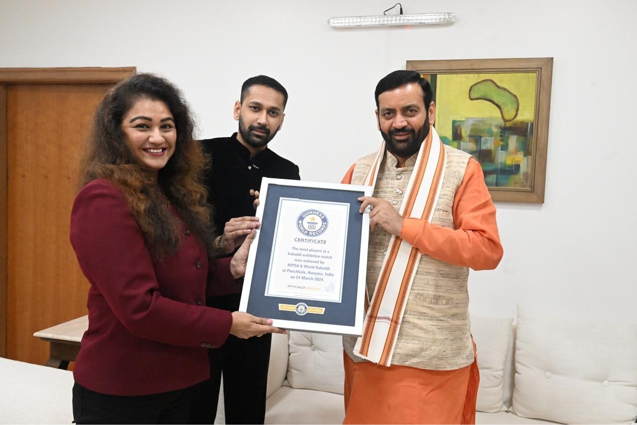 HIPSA presents Guinness World Record certificate for Kabaddi to Haryana CM Nayab Saini