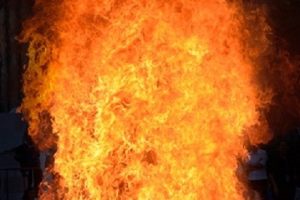 Narrow escape for passengers as RTC bus catches fire in Andhra