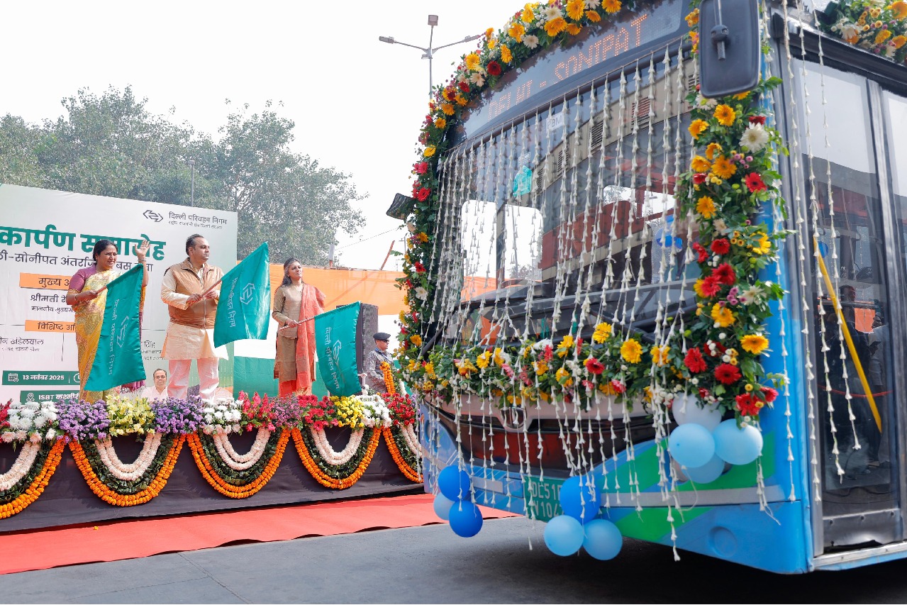 Delhi CM Rekha Gupta flags off DTC’s inter-state bus service to Sonipat
