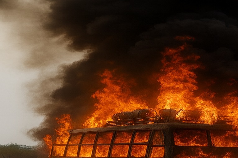 Rajasthan: Another sleeper bus catches fire after hitting high-tension line; woman injured