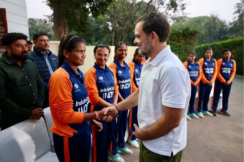 'India is proud of these champions': Leader of Opposition Rahul Gandhi meets blind women's WC-winning team