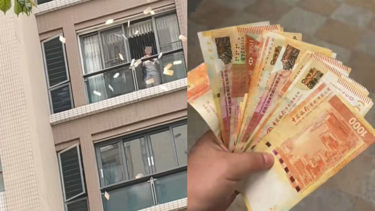 China Woman Throws Money From Apartment in Guangdong