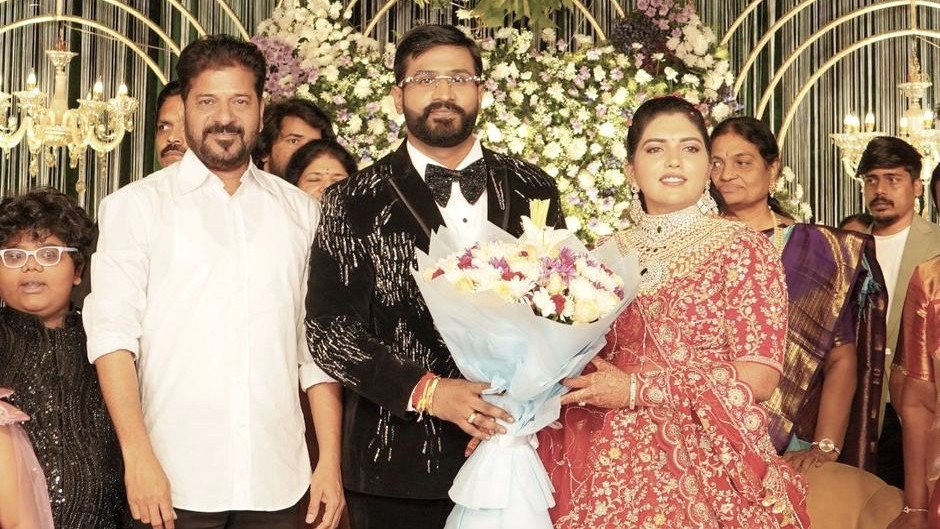Revanth Reddy Blesses Newlyweds Balmoori Venkat and Induja