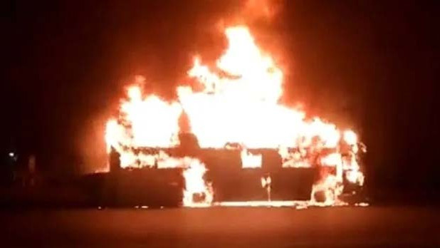 Medak Private Bus Catches Fire on NH 44