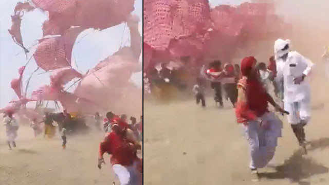 Natures wrath on a wedding ceremony A strong wind that destroyed everything in minutes Heres the video