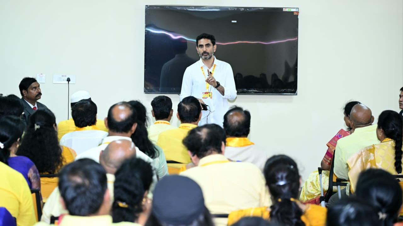 Nara Lokesh conducts training calss for newly appointed TDP body