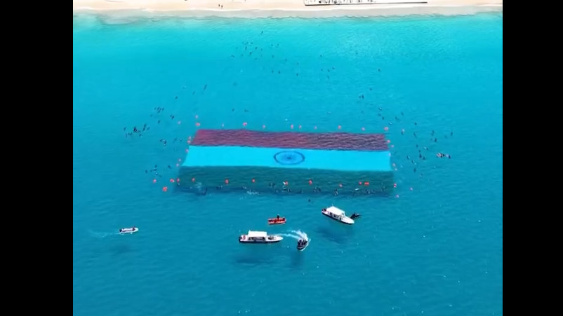Indian Tricolor Flag Hoisted Underwater at Andamans Radhanagar Beach