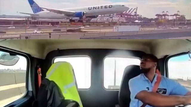 United Airlines plane tire hits bakery truck driver Warren Bordley