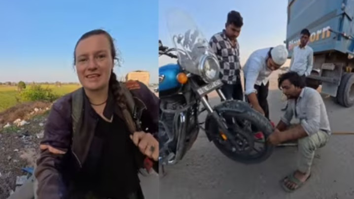 Dutch Womans Bike Tire Puncture in India Locals Rush to Help