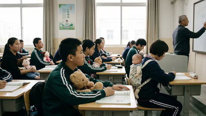 Chinese Students Carry Dolls as Part of Parenting Education Program