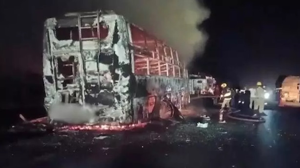 Kaveri Travels bus catches fire in Andhra Pradesh