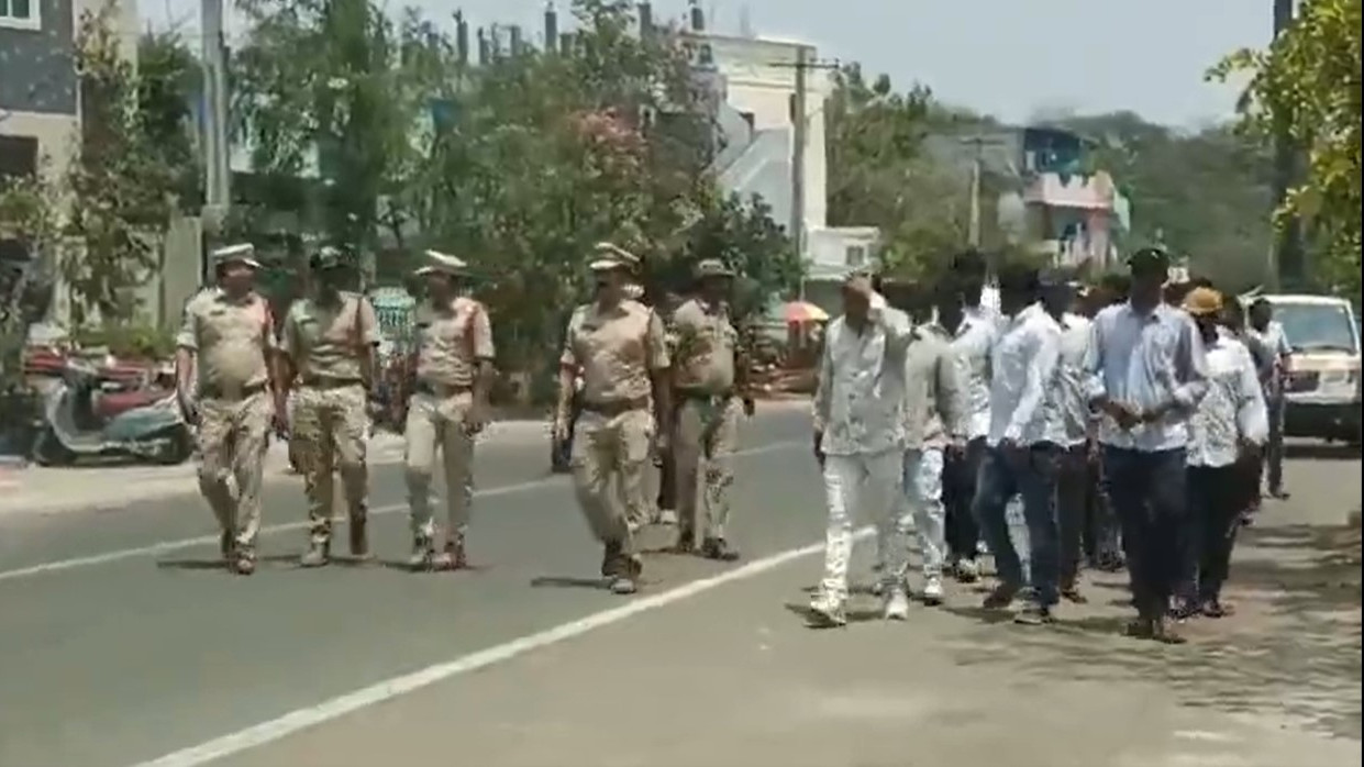 Warangal Police Conduct Road Parade with Rowdy Sheeters
