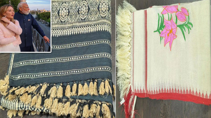 PM Modi gifts Muga Shirui Lily silk stoles to Giorgia Meloni