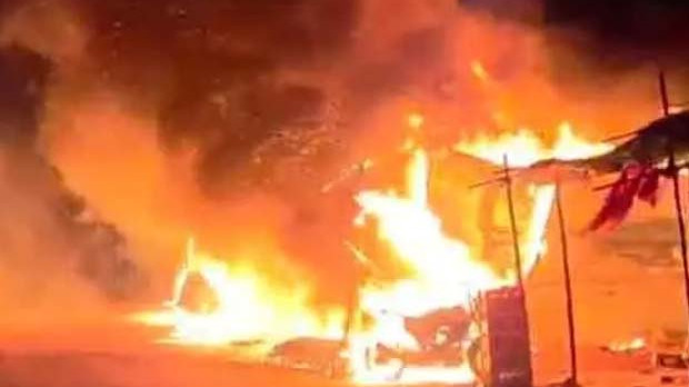 Maddimadugu Fire Accident Five Shops Gutted in Nagar Kurnool
