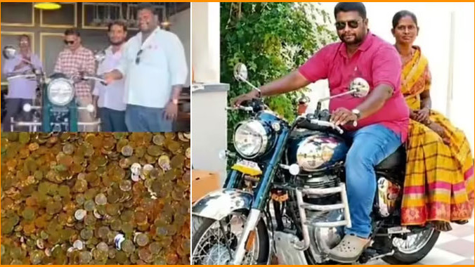 Rasani Raghava Buys Bullet Bike with 3 Lakh Rupees in 10 Rupee Coins