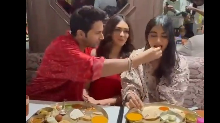 Varun Dhawan feeds Gulab Jamun to Mrunal Thakur and Pooja Hegde