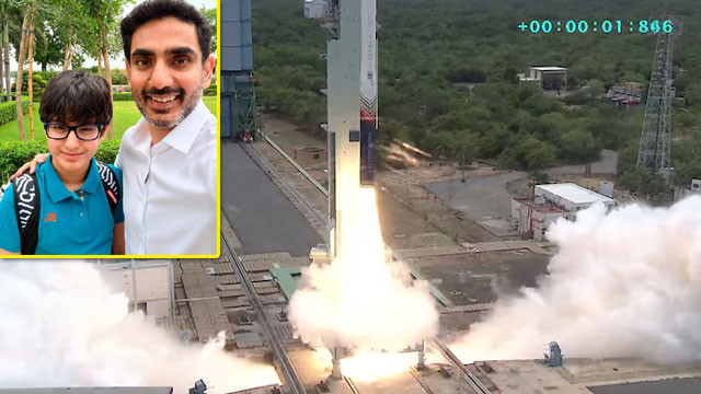 Nara Lokesh watches historic Vikram-1 launch with son at SHAR