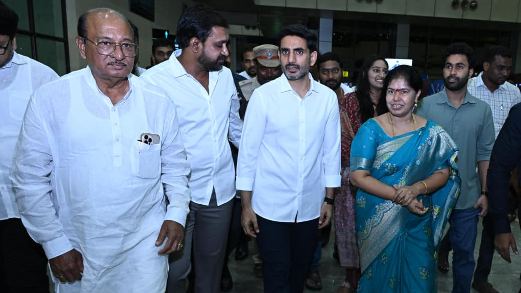 Nara Lokesh reaches Rajahmundry airport for Polavaram district tour