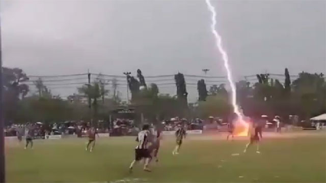 Football player dies after being struck by lightning during match video
