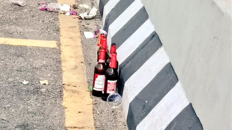 PV Narasimha Rao Expressway filled with garbage and broken liquor bottles in Hyderabad