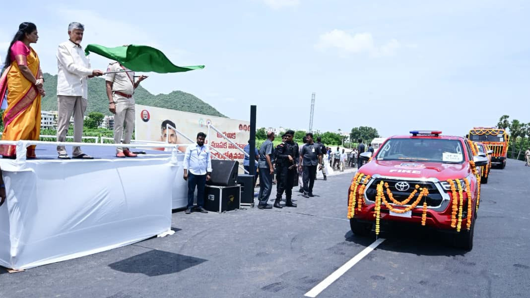 Chandrababu Naidu launches 58 modern fire vehicles photos here