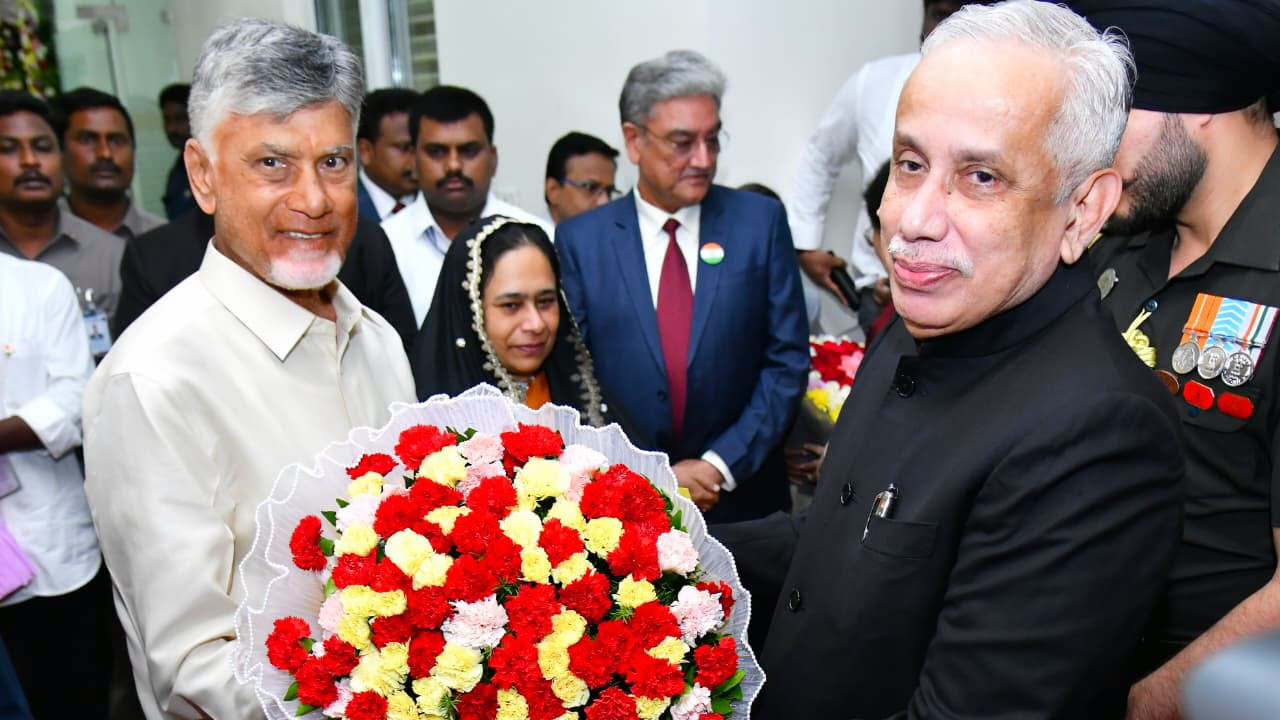 Governor At Home in Lok Bhavan CM Chandrababu attends with his wife