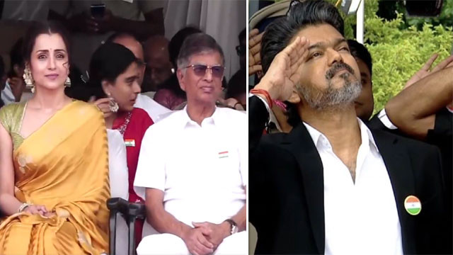 Trisha with CM Vijay parents at Independence Day celebrations here is the video
