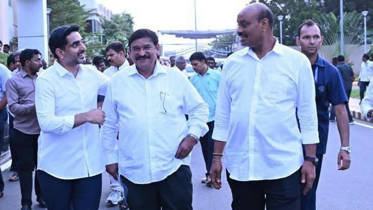Nara Lokesh Atchannaidu and Vishnu Kumar Raju in a joyful mood photos here