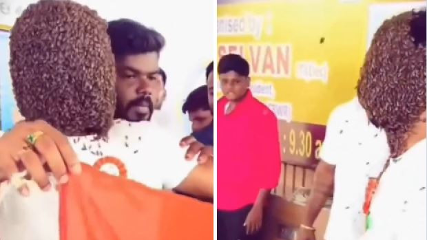 Murugan covers face with bees for 5 hours in shocking world record attempt