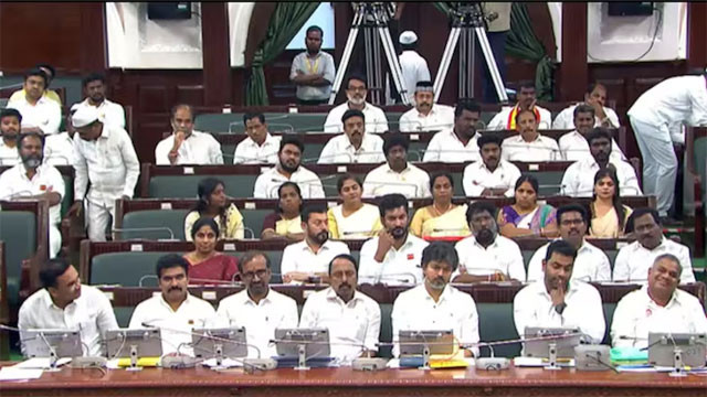 Rare scene in Tamil Nadu Assembly CM Vijay sits in ministers seats