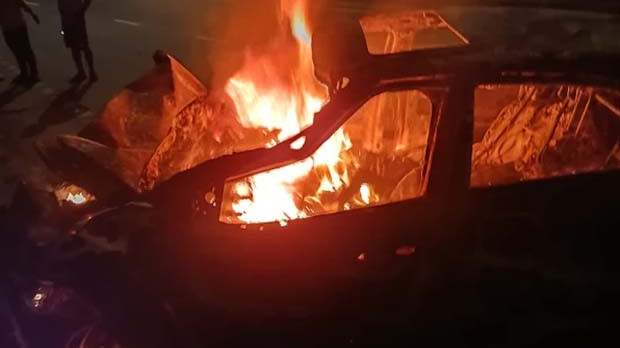 Visakhapatnam Road Accident Driver Burnt Alive After Car Catches Fire