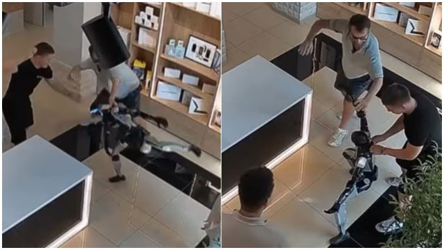 Humanoid Robot attempts to kick customer after being pushed in Russia