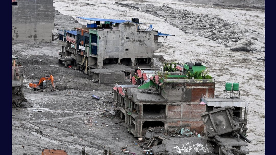 Nepal floods disaster power station submerged in mud