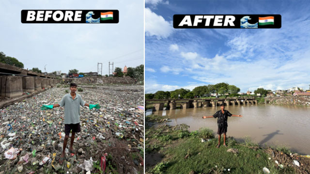 Surendra Singh Chaudhary single-handedly cleans Ajnar River in Madhya Pradesh