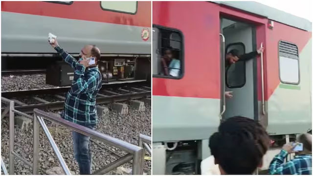 Moving train parcel delivery with amazing timing video goes viral